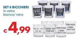 MD Discount SET 6 BICCHIERI in vetro bianco/nero offerta