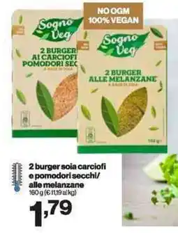In'S Mercato 2 burger soia carciofi e pomodori secchi/ alle melanzane offerta