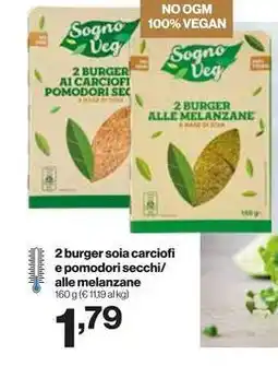 In'S Mercato 2 burger soia carciofi e pomodori secchi/ alle melanzane offerta