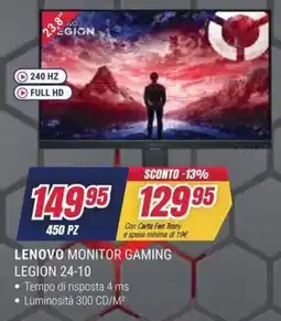 Trony LENOVO MONITOR GAMING LEGION 24-10 offerta