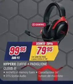 Trony HYPERX CUFFIE A PADIGLIONE CLOUD III offerta