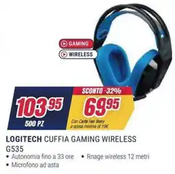 Trony LOGITECH CUFFIA GAMING WIRELESS G535 offerta
