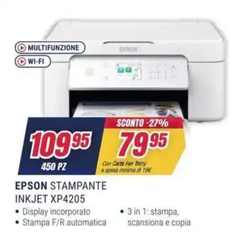 Trony EPSON STAMPANTE INKJET XP4205 offerta