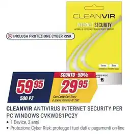 Trony CLEANVIR ANTIVIRUS INTERNET SECURITY PER PC WINDOWS offerta