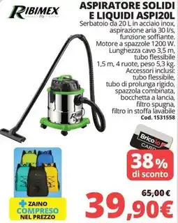 Brico Io Ribimex aspiratore solidi e liquidi ASPI20L offerta