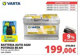 Brico Io Varta batteria auto agm potenza 80 AH offerta