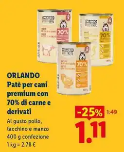 Lidl ORLANDO Patè per cani premium con 70% di carne e derivati offerta