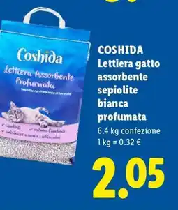 Lidl COSHIDA Lettiera gatto assorbente sepiolite bianca profumata offerta