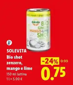 Lidl SOLEVITA Bio shot zenzero, mango e lime offerta