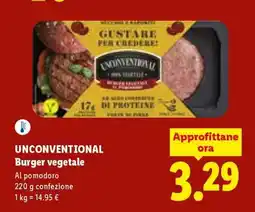 Lidl UNCONVENTIONAL burger vegetale offerta