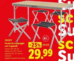 Lidl CRIVIT Tavolo da campeggio con 4 sgabelli offerta