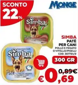 Conforama Monge simba patè per cani pollo e fegato ovitello/piselli offerta