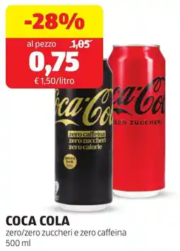 ALDI COCA COLA zero/zero zuccheri e zero caffeina offerta