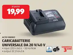 ALDI ACTIV ENERGY CARICABATTERIE UNIVERSALE DA 20 V/40 V offerta