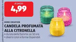 ALDI HOME CREATION CANDELA PROFUMATA ALLA CITRONELLA offerta