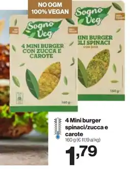 In'S Mercato Sogno Veg 4 Mini burger spinaci/zucca e carote offerta