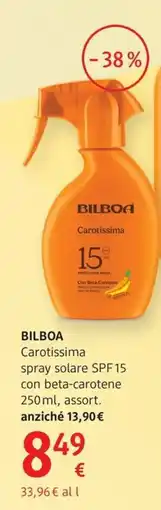 dm drogerie markt BILBOA Carotissima spray solare SPF15 offerta