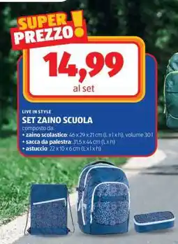 ALDI SET ZAINO SCUOLA offerta