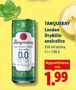 Lidl Tanqueray London Dry&Gin analcolico offerta