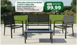 Happy Casa TAVOLINO CON TOP IN VETRO 2 SEDIE E PANCHINA offerta
