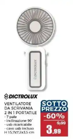 Happy Casa VENTILATORE DA SCRIVANIA 2 IN 1 PORTATILE DICTROLUX offerta