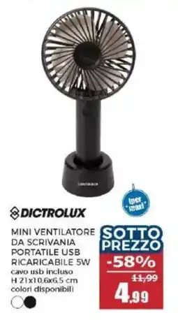Happy Casa DICTROLUX MINI VENTILATORE DA SCRIVANIA USB offerta
