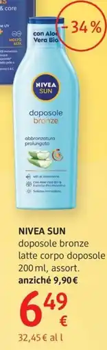 dm drogerie markt Nivea sun doposole bronze latte corpo doposole offerta