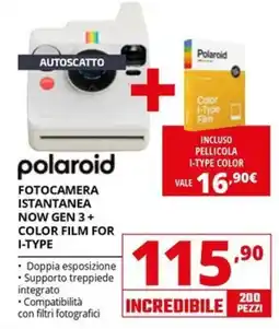 Comet polaroid FOTOCAMERA ISTANTANEA NOW GEN 3+ COLOR FILM FOR I-TYPE offerta