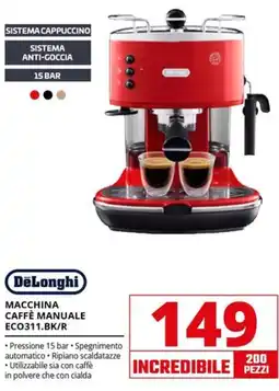 Comet DeLonghi MACCHINA CAFFÈ MANUALE ECO311.BK/R offerta