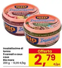 Interspar Insalatissime di tonno 5 cereali o cous cous Rio mare offerta