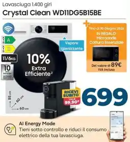 Sinergy SAMSUNG Lavasciuga 1.400 giri Crystal Clean WD11DG5B15BE offerta