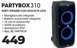 Sinergy JBL Partybox310 party speaker con giochi di luce offerta