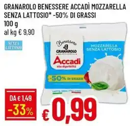 IperFamila Granarolo Benessere Accadi Mozzarella senza lattosio offerta