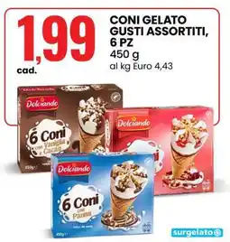 Eurospin CONI GELATO GUSTI ASSORTITI, 6 PZ offerta