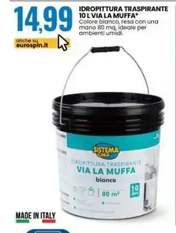 Eurospin IDROPITTURA TRASPIRANTE 10 L VIA LA MUFFA offerta