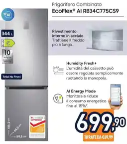 Unieuro SAMSUNG Frigorifero Combinato EcoFlex AI RB34C775CS9 offerta