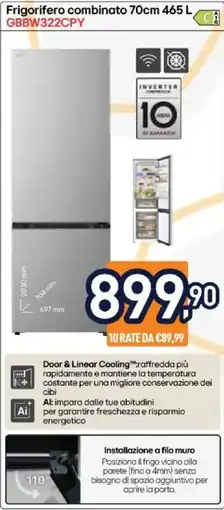 Unieuro LG Frigorifero combinato 70cm 465 L GBBW322CPY offerta