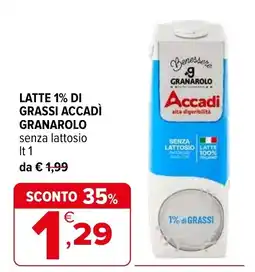 Iperal Latte 1% di grassi accadì granarolo senza lattosio offerta