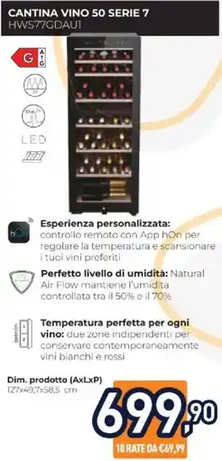 Unieuro Haier CANTINA VINO 50 SERIE 7 HWS77GDAU1 offerta