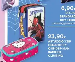 Ipercoop ASTUCCIO 3 ZIP HELLO KITTY O SPIDER-MAN offerta