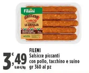 Rossotono Carrefour FILENI Salsicce piccanti con pollo, tacchino e suino offerta