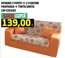 Ipercoop DIVANO 2 POSTI + 2 CUSCINI FANTASIA + TINTA UNITA offerta