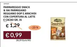 Prezzemolo e Vitale PARMAREGGIO SNACK & VAI PARMIGIANO REGGIANO DOP E ARACHIDI CON COPERTURA AL LATTE E CACAO offerta