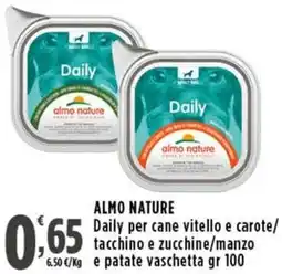 Rossotono Carrefour Almo nature Daily per cane vitello e carote/ tacchino e zucchine/manzo e patate vaschetta offerta