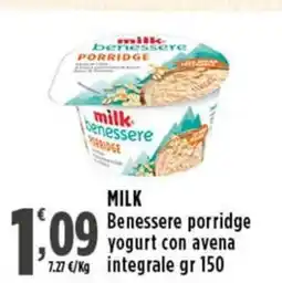 Rossotono Carrefour Milk Benessere porridge yogurt con avena integrale offerta