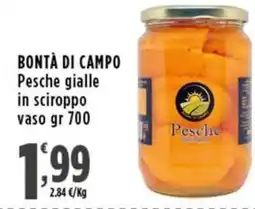 Rossotono Carrefour Bontà di campo pesche gialle in sciroppo offerta