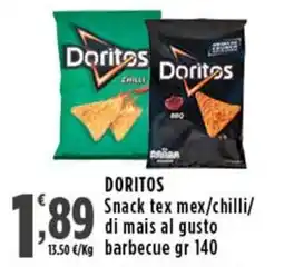 Rossotono Carrefour Doritos Snack tex mex/chilli/ di mais al gusto barbecue offerta