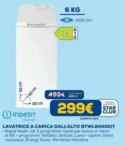 DIMOStore Indesit lavatrice a carica dall'alto BTWL60400IT offerta