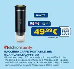DIMOStore Melchionifamily macchina caffe' portatile 3in1 ricaricabile caffe' go offerta