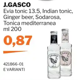 GrosMarket J.GASCO Evia tonic 13.5, Indian tonic, Ginger beer, Sodarosa, Tonica mediterranea offerta